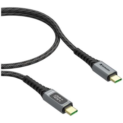 VERBATIM 120CM TYPE-C TO TYPE-C LED DISPLAY CABLE E-MARKER DUPONT KEVLAR WITH PD100W -BLACK #66951